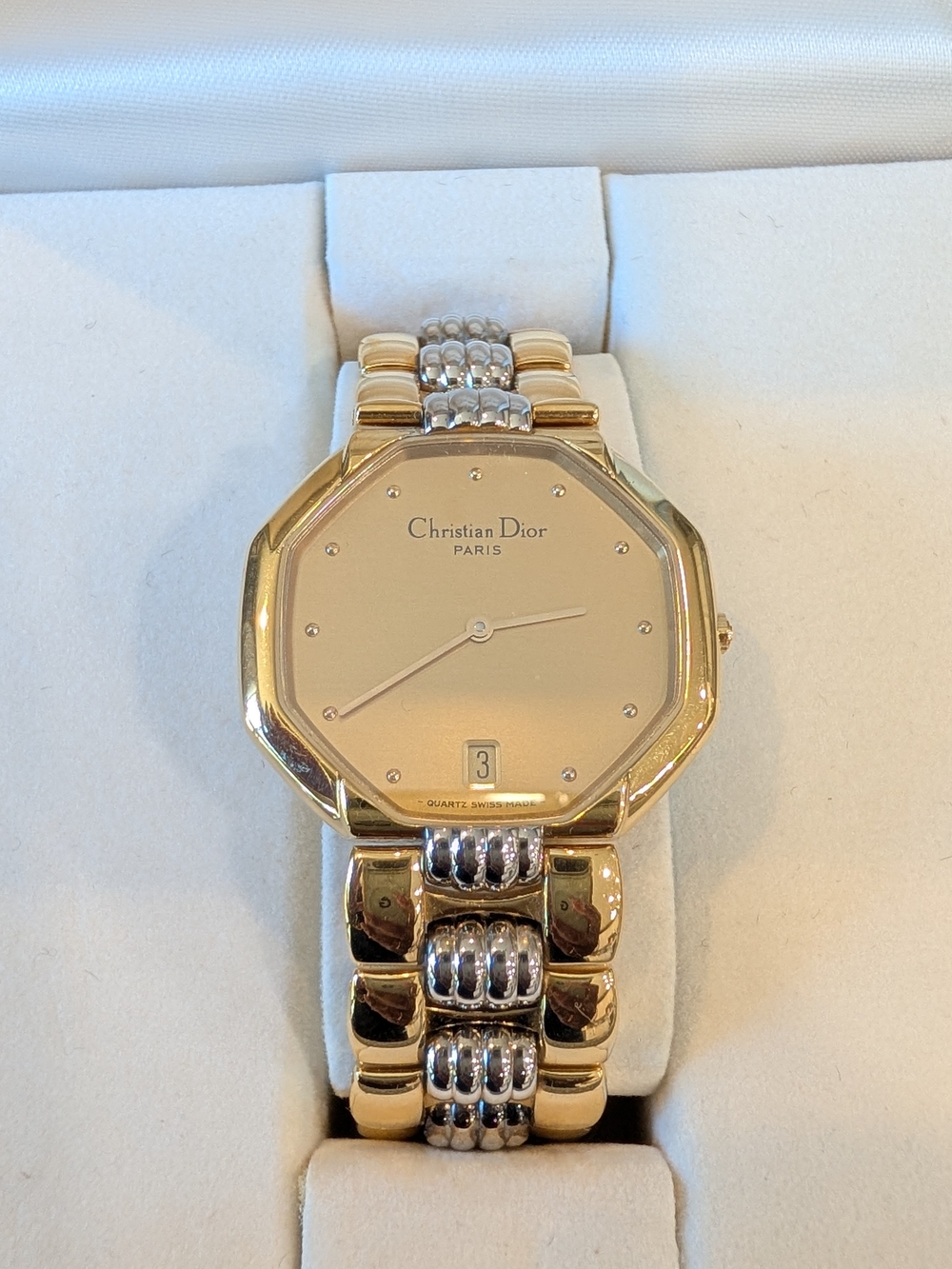 Christian Dior Vintage Gold & Silver Two-Tone Octagonal Watch